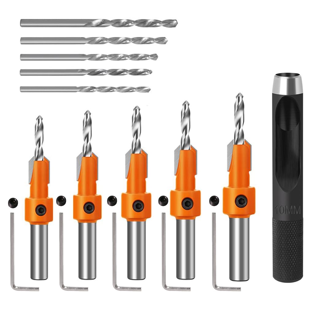 Serplex 10Pcs Wood Countersink Drill Bit Set, 5Pcs Countersink Drill Bit with 5Pcs Extra Pilot Drill Bit, Tapered Drill Bits with 5/16 Serplex 10Pcs Wood Countersink Drill Bit Set, 5Pcs Countersink Drill Bit with 5Pcs Extra Pilot Drill Bit, Tapered Drill Bits with 5/16